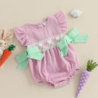 Lioraitiin Baby Girls Rompers Easter Rabbit Embroidery Plaid Fly