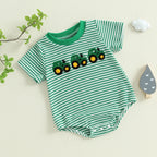 Lioraitiin Baby Girls Boys Rompers Waffle Truck Embroidery Stripe