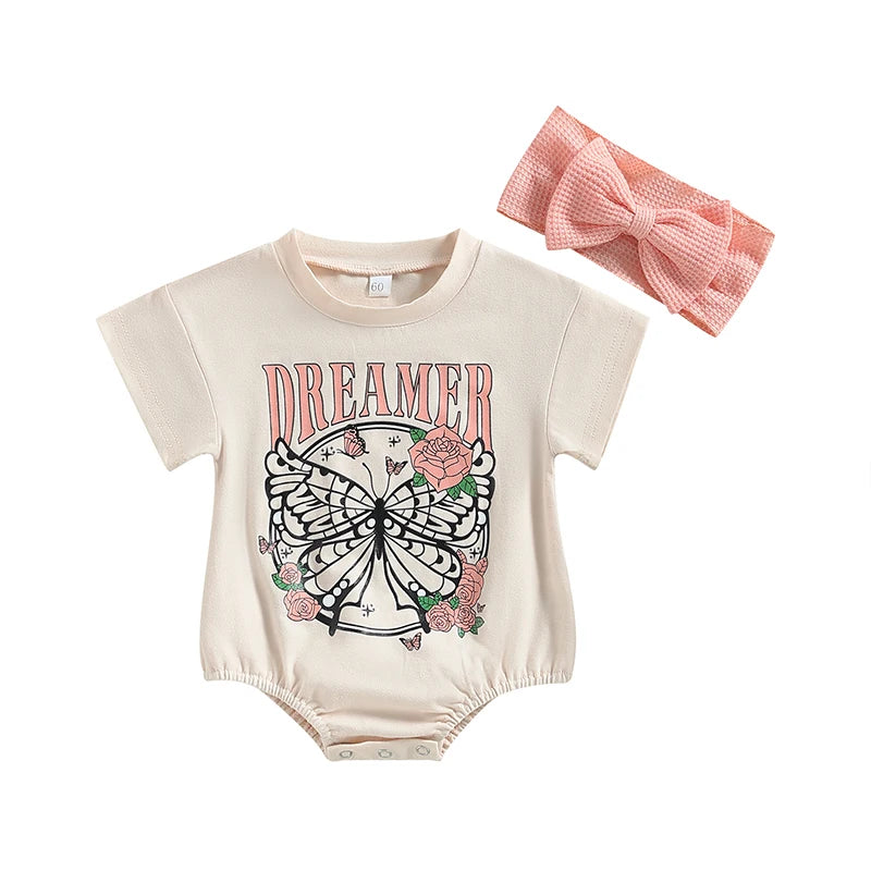 Lioraitiin 0-18M Infant Baby Girl 2Pcs Bodysuit Short Sleeve Letters