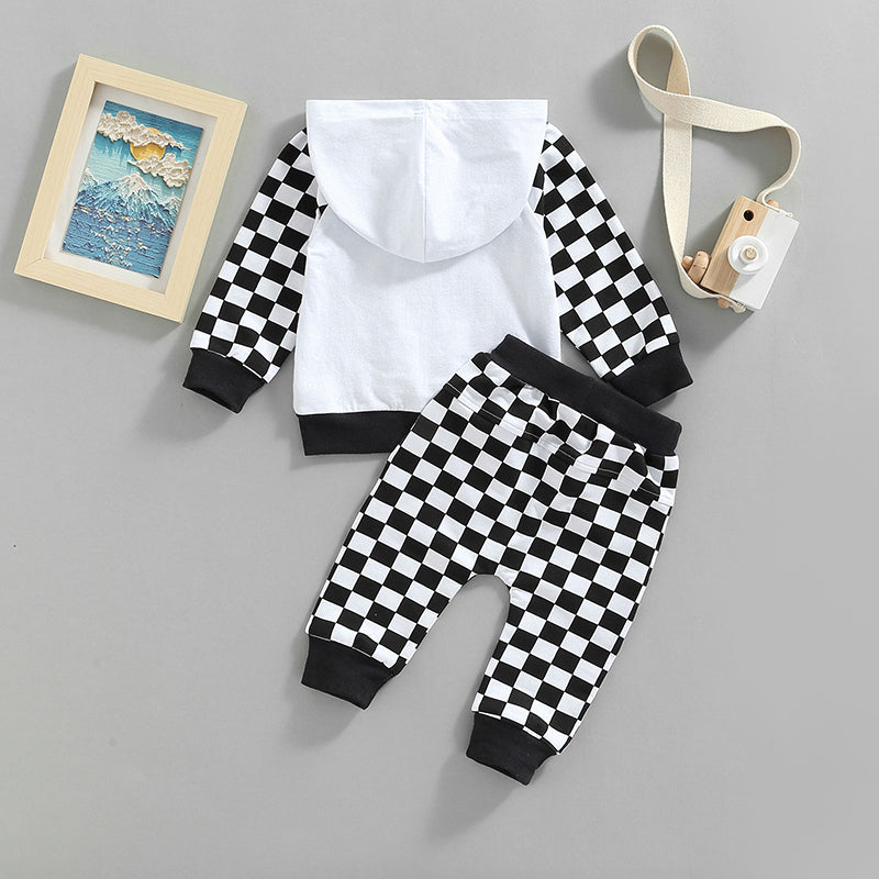 Lioraitiin 0-4Years Girl Boy Outfit 2Pcs Set Plaid Long Sleeve Hoodie