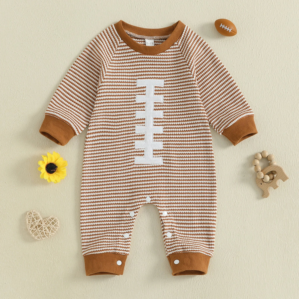 Lioraitiin Baby Boy Sweatshirt Romper Rugby Stripe Print Long Sleeve