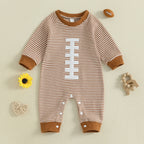Lioraitiin Baby Boy Sweatshirt Romper Rugby Stripe Print Long Sleeve