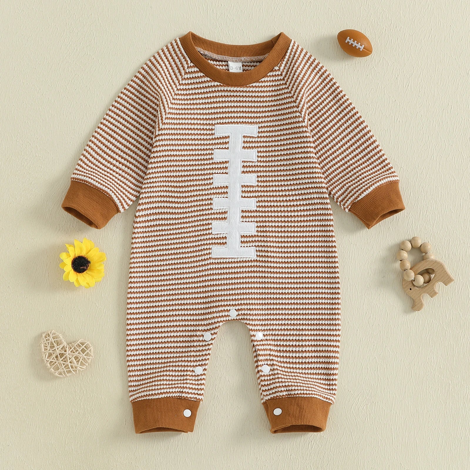 Lioraitiin Baby Boy Sweatshirt Romper Rugby Stripe Print Long Sleeve