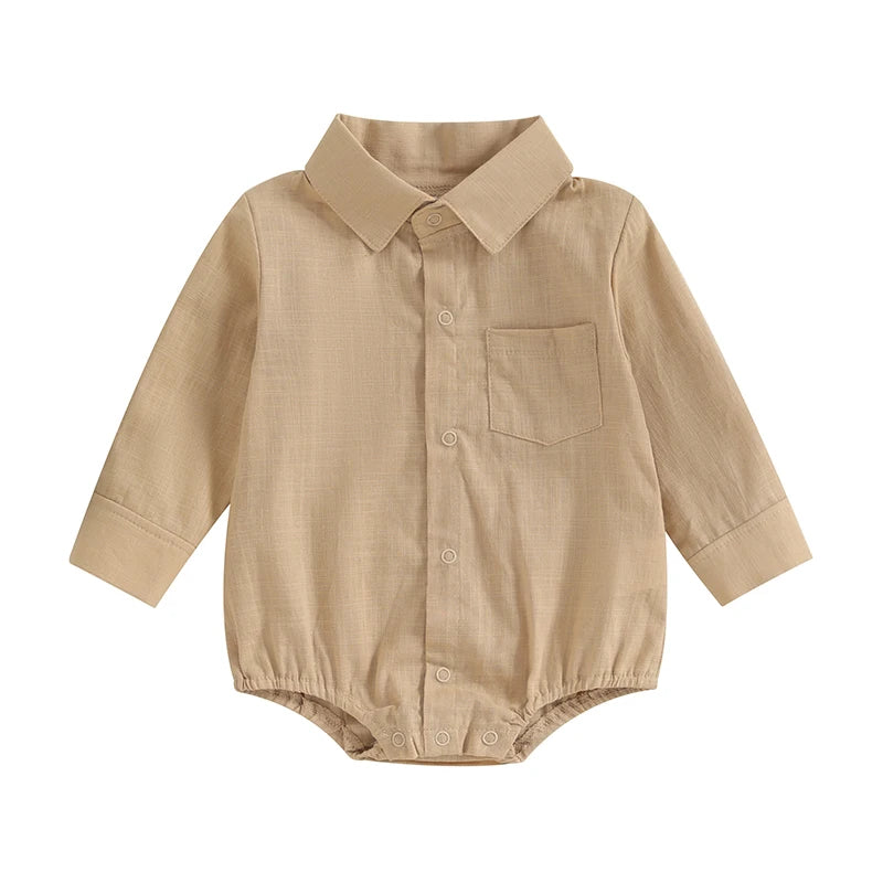 Lioraitiin 0-24M Newborn Baby Boy Cotton Linen Shirt Romper Solid