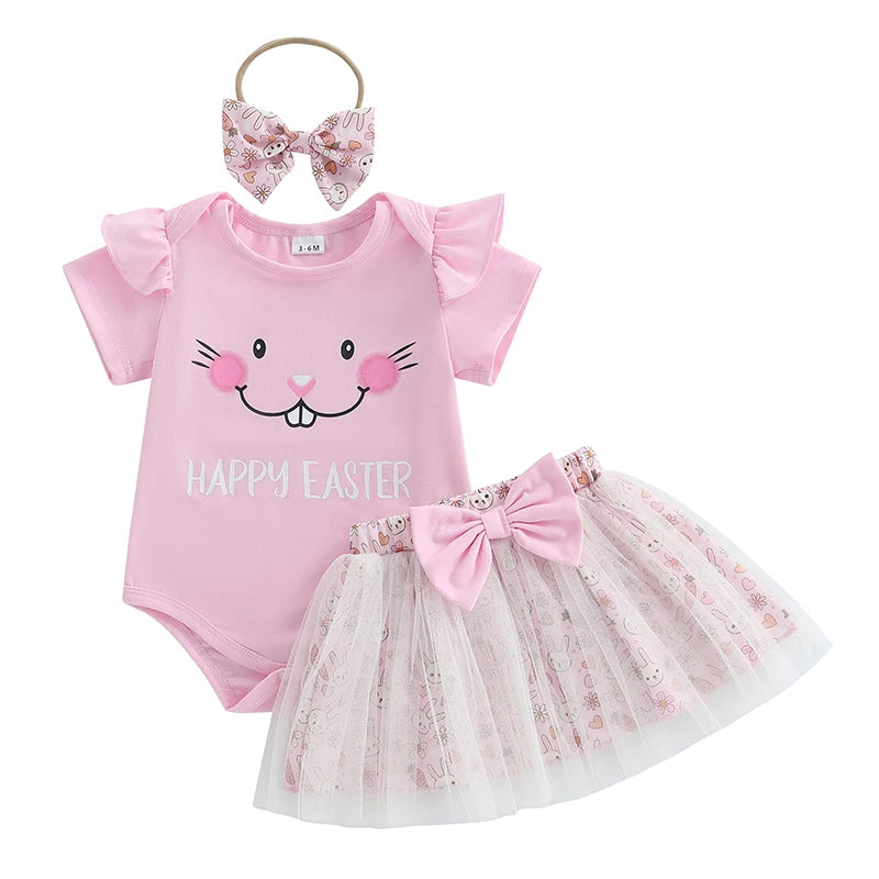 Lioraitiin Baby Girl Easter Outfit Rabbit Letter Print Crew Neck