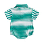 Lioraitiin Baby Boy Romper Short Sleeve Lapel Collar Stripes Print