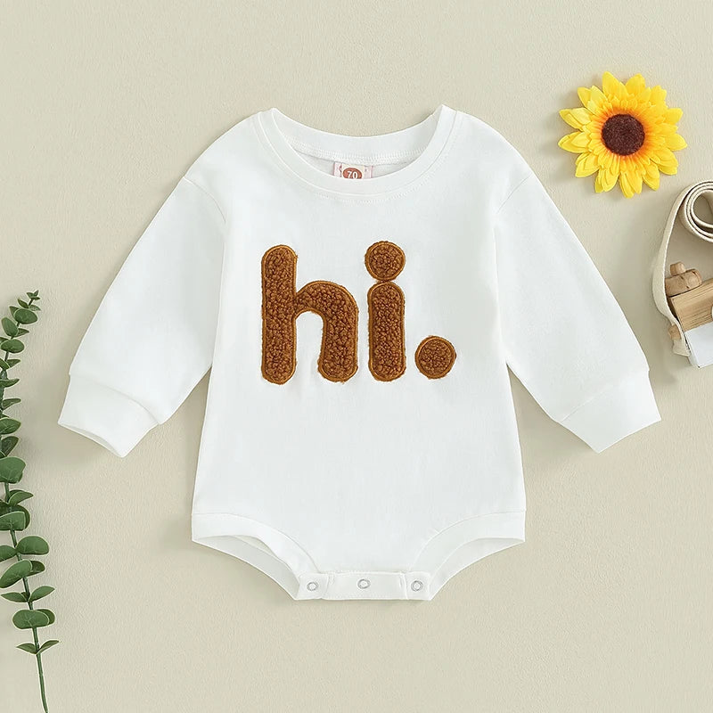 Lioraitiin 0-18M Infant Baby Girls Bodysuit Crewneck Beige Long