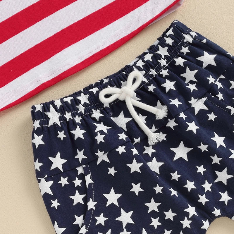 Lioraitiin Toddler Baby Boy 4th of July Outfits O-Neck Short Sleeve