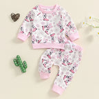 Lioraitiin Baby Girls 2Pcs Outfit, Flower Boots Print Long Sleeve