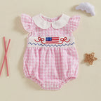 Lioraitiin Newborn Baby Girl 4th of July Romper Ruffle Sleeveless