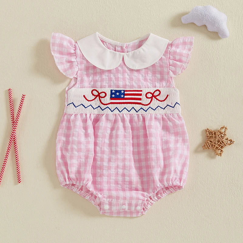 Lioraitiin Newborn Baby Girl 4th of July Romper Ruffle Sleeveless