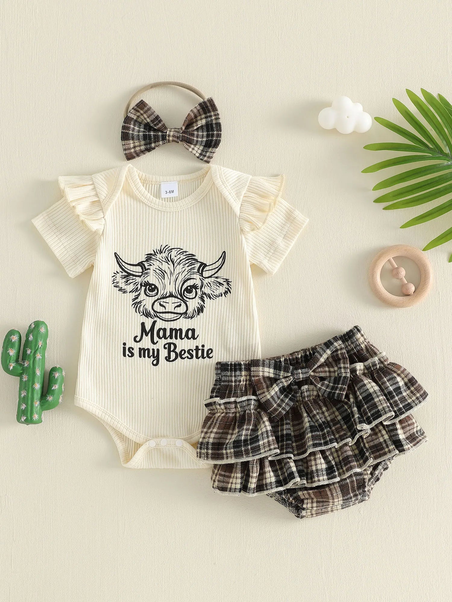 Lioraitiin Infant Girl Baby Outfit Crew Neck Ruffle Short Sleeve Bull