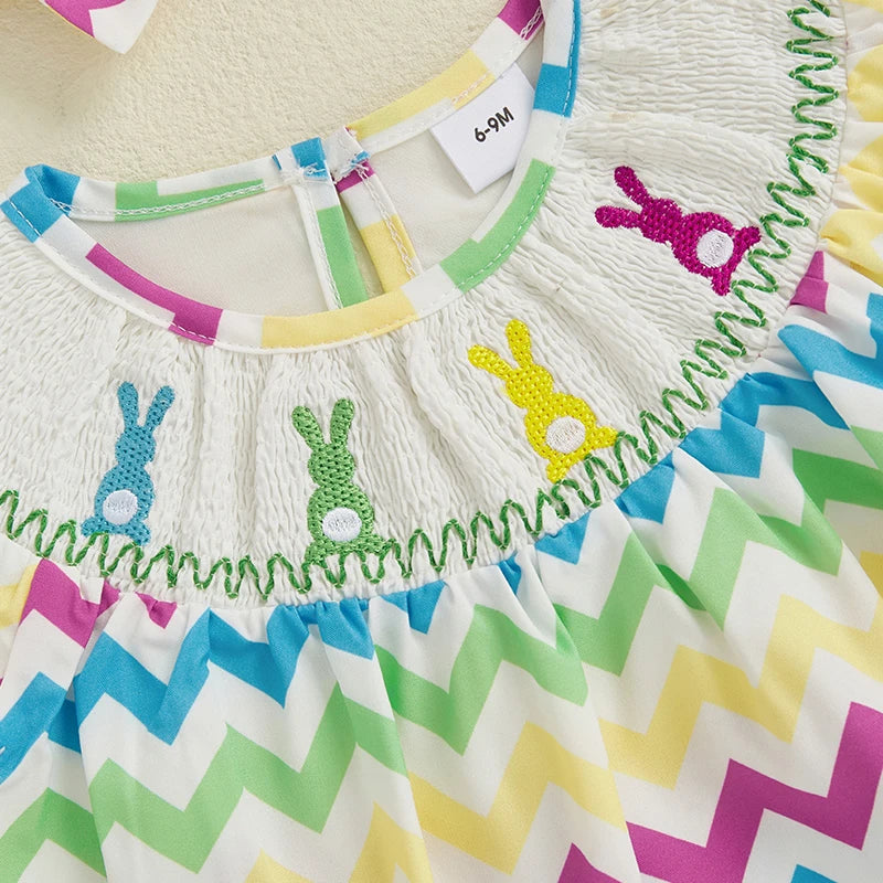 Lioraitiin Toddler Girls Easter Dress Rabbit Carrot Embroidery Short