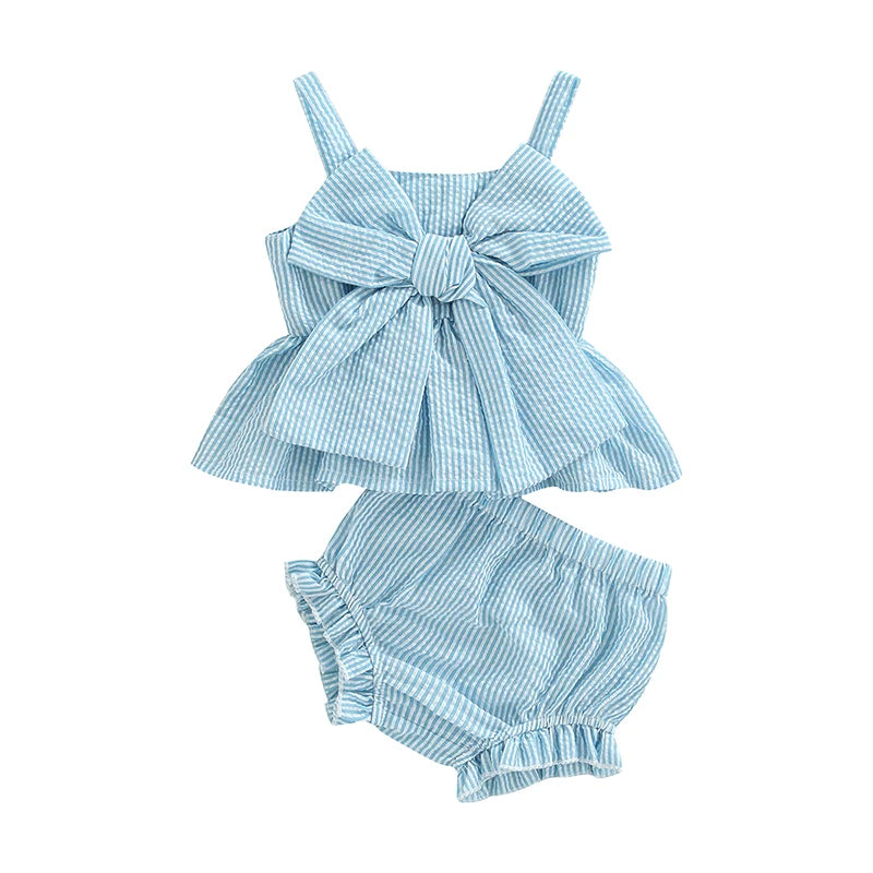 Lioraitiin 0-18M Newborn Baby Girl 2Pcs Sweet Set Striped Print Big