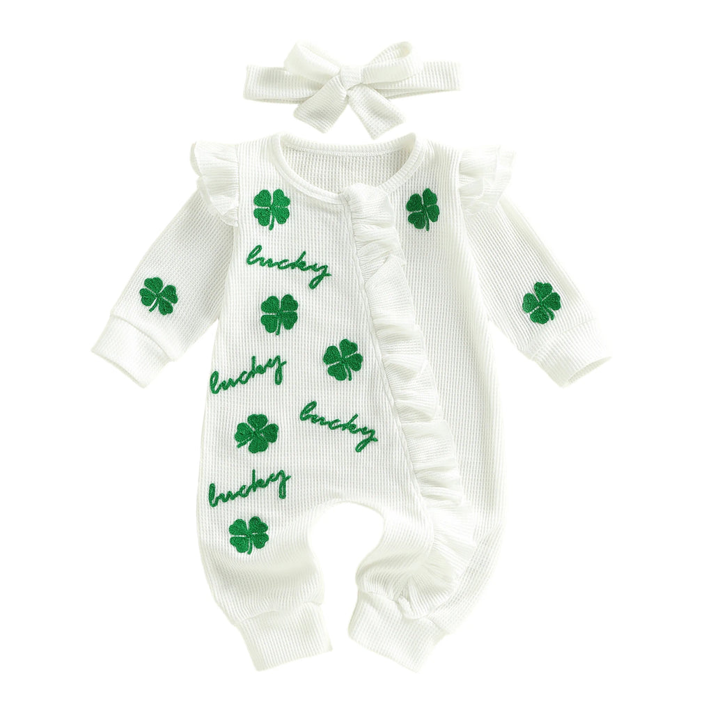 Lioraitiin Baby Girl Outfit Clover Letters Embroidery Ruffle Long