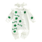 Lioraitiin Baby Girl Outfit Clover Letters Embroidery Ruffle Long