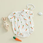 Lioraitiin Baby Girls Rompers Easter Carrot Print Doll Collar Short