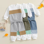 Lioraitiin Toddler Boy Set Contrast Color Long Sleeve Crew Neck