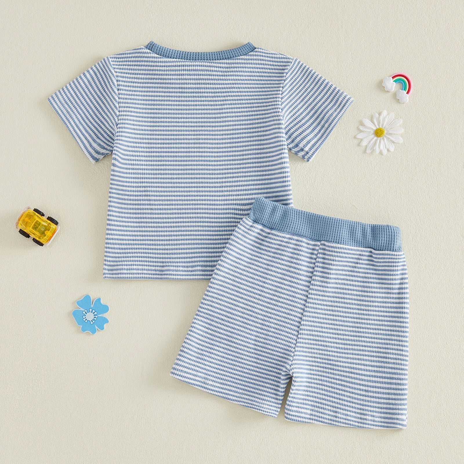 Toddler Baby Boy Outfit Excavator Embroidered Striped Short Sleeve