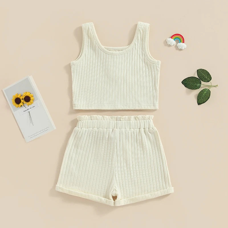 Lioraitiin 0-8Years Kid Girls 2Pcs Pants Suit Sleeveless Knitting