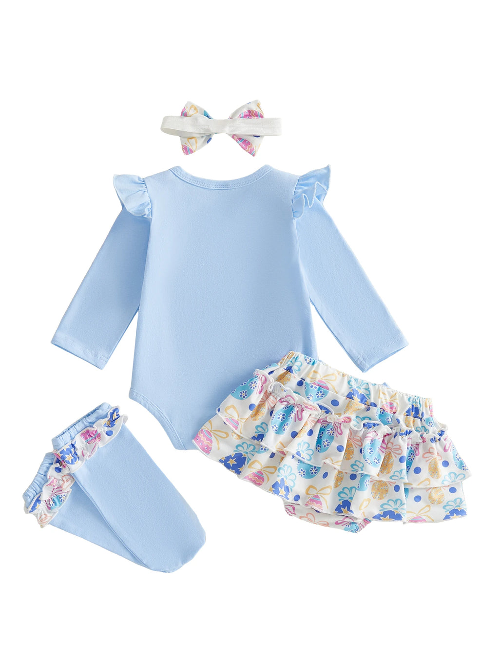 Baby Girl Easter Outfit, Long Sleeve Letters Romper with Eggs Print