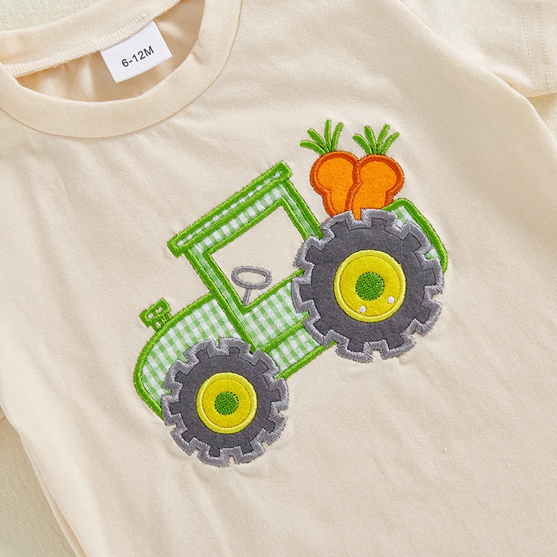 Lioraitiin Toddler Boys Easter Sets Short Sleeve O Neck Tractor