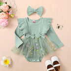 Lioraitiin Baby Girls 2 Piece Outfits Floral Mesh Patchwork Ruffles