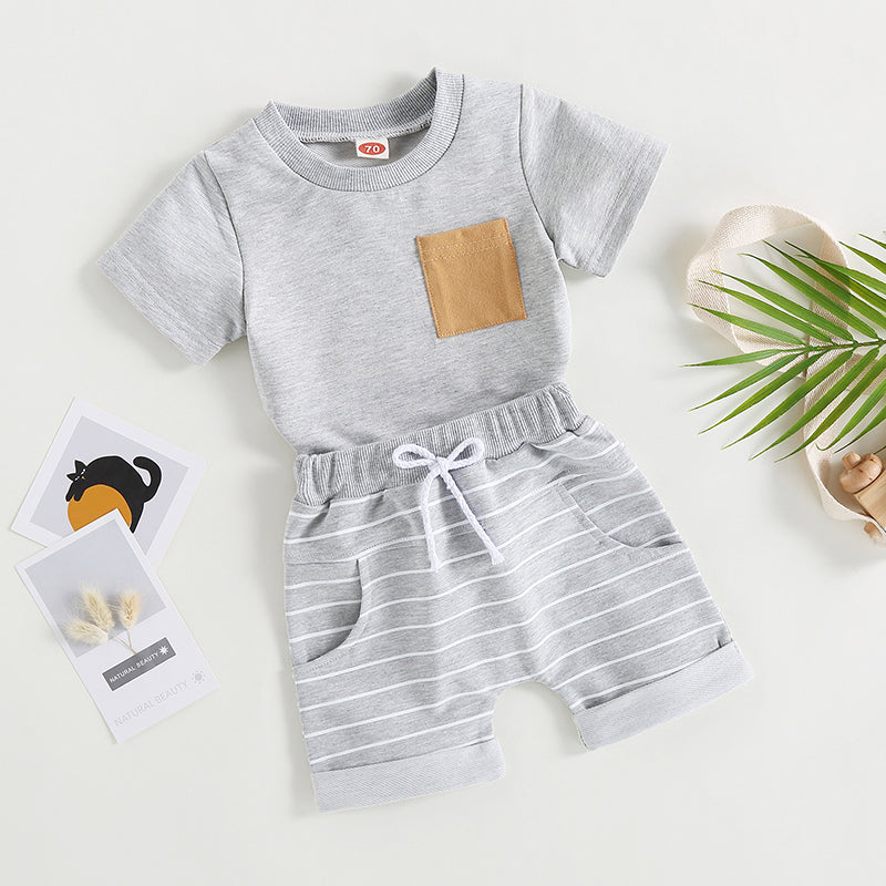 Lioraitiin 0-4Years Baby Kids Boys 2Pcs Set Short Sleeve Crew Neck
