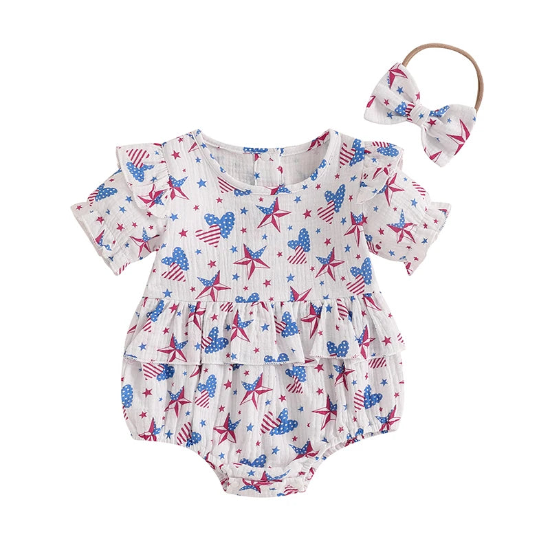 Lioraitiin Baby Girl 4th of July Outfit Love Heart Star Pattern