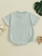 Lioraitiin Baby Boys Rompers Letter Animals Embroidery Stripe O-Neck
