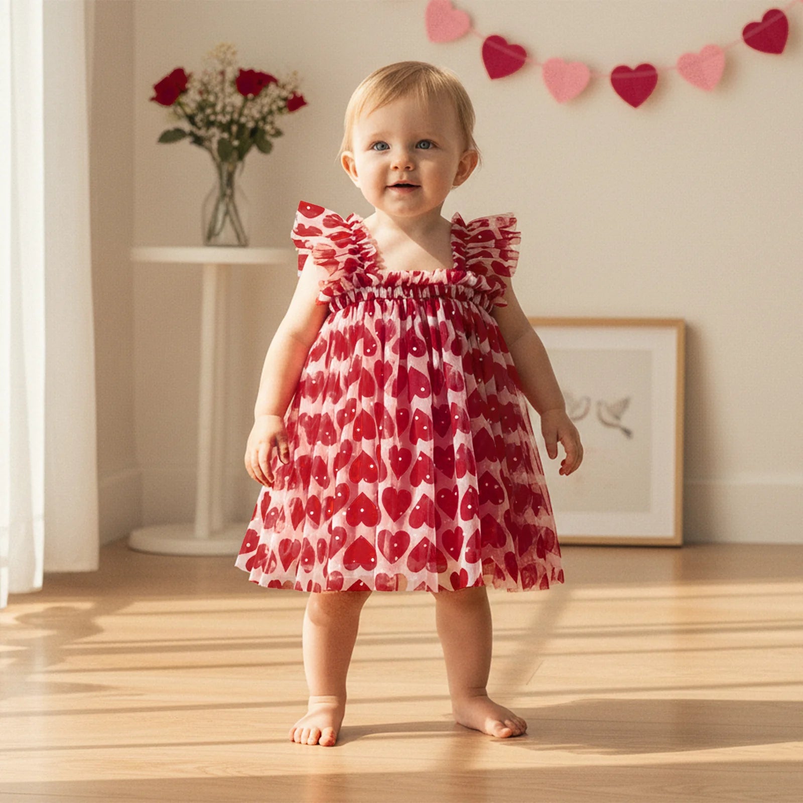 Lioraitiin Toddler Baby Girl Sleeveless Dress with Ruffled Straps Red