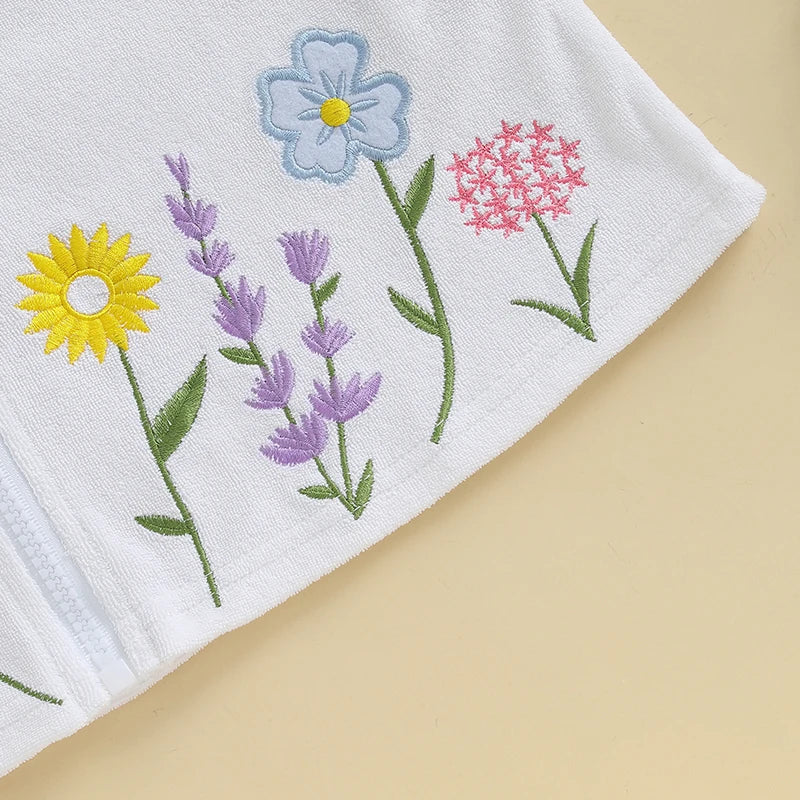 Lioraitiin Kid Girl Hooded Beach Coverup Floral Embroidery Loose Fit