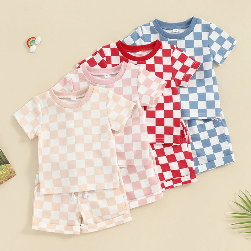 Lioraitiin 0-3Y Toddler Baby Girl Short Outfit Checkered Plaid Short
