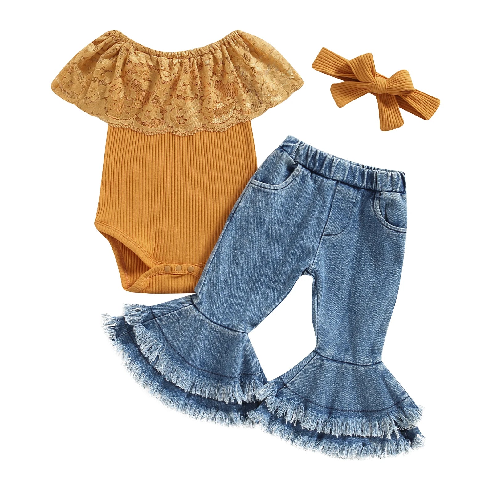 Lioraitiin 0-24M Infant Baby Girls 3Pcs Pants Set Sleeveless Lace