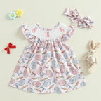 Lioraitiin Toddler Girls Dress Rabbit/Easter Eggs Print Fly Sleeve