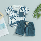 Lioraitiin 0-3Years Toddler Baby Boy 2Pcs Beach Tree Print Short
