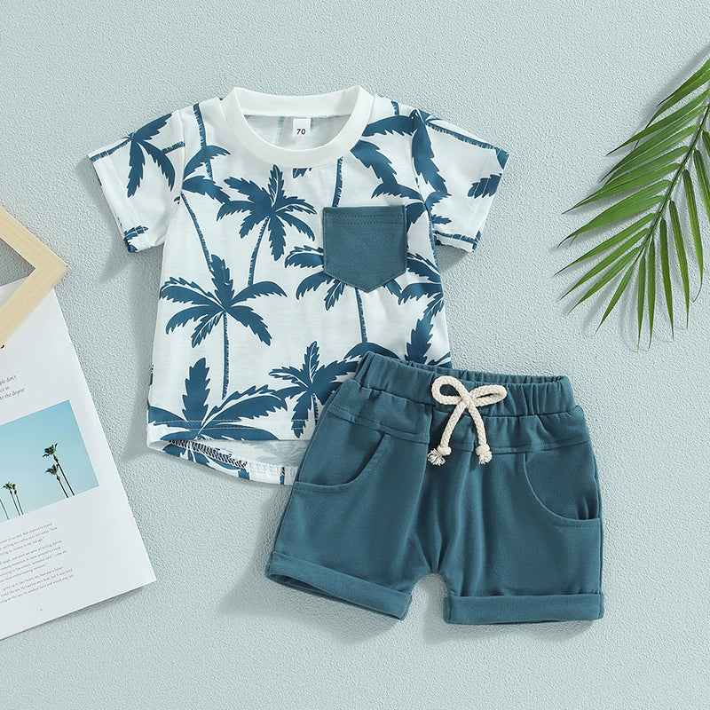 Lioraitiin 0-3Years Toddler Baby Boy 2Pcs Beach Tree Print Short