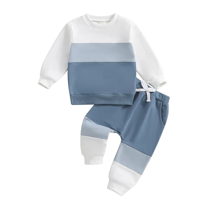 Lioraitiin Toddler Boy Set Contrast Color Long Sleeve Crew Neck