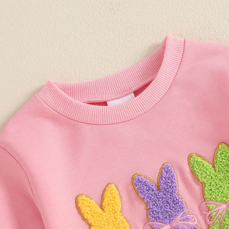 Lioraitiin Toddler Girl Easter Outfit Bunny Embroidery Long Sleeve
