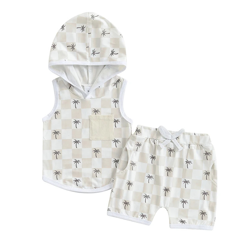 Lioraitiin Toddler Baby Boy Checkered Outfit Tree Print Sleeveless