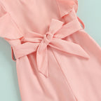 Lioraitiin 1-6Years Toddler Baby Girl Romper Off Shoulder Solid Pink
