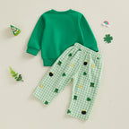 Lioraitiin Toddler Baby Girls Outfits Shamrock Letter Print Crew Neck