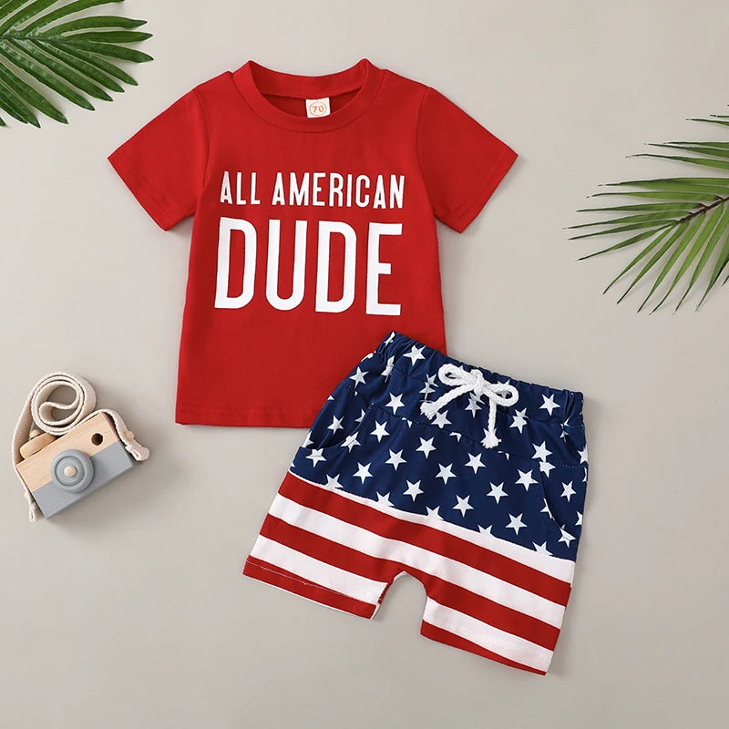 Lioraitiin 0-3Years Toddler Boys 4th of July Outfits Short Sleeve