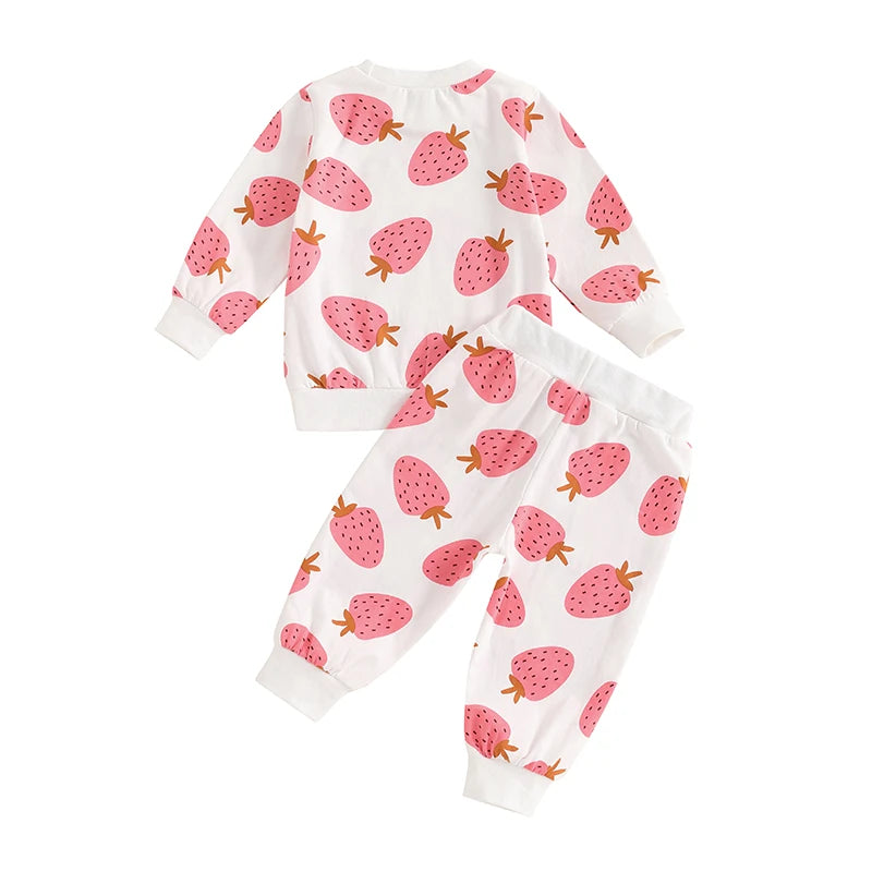 Lioraitiin Toddler Girls Outfits Strawberry Print Long Sleeve
