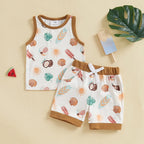 Lioraitiin Toddler Baby Boy Shorts Set Seashell/Tree Tank Tops
