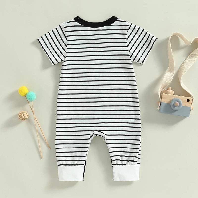 Lioraitiin 0-18M Newborn Baby Boys Jumpsuit Round Neck Contrast Color