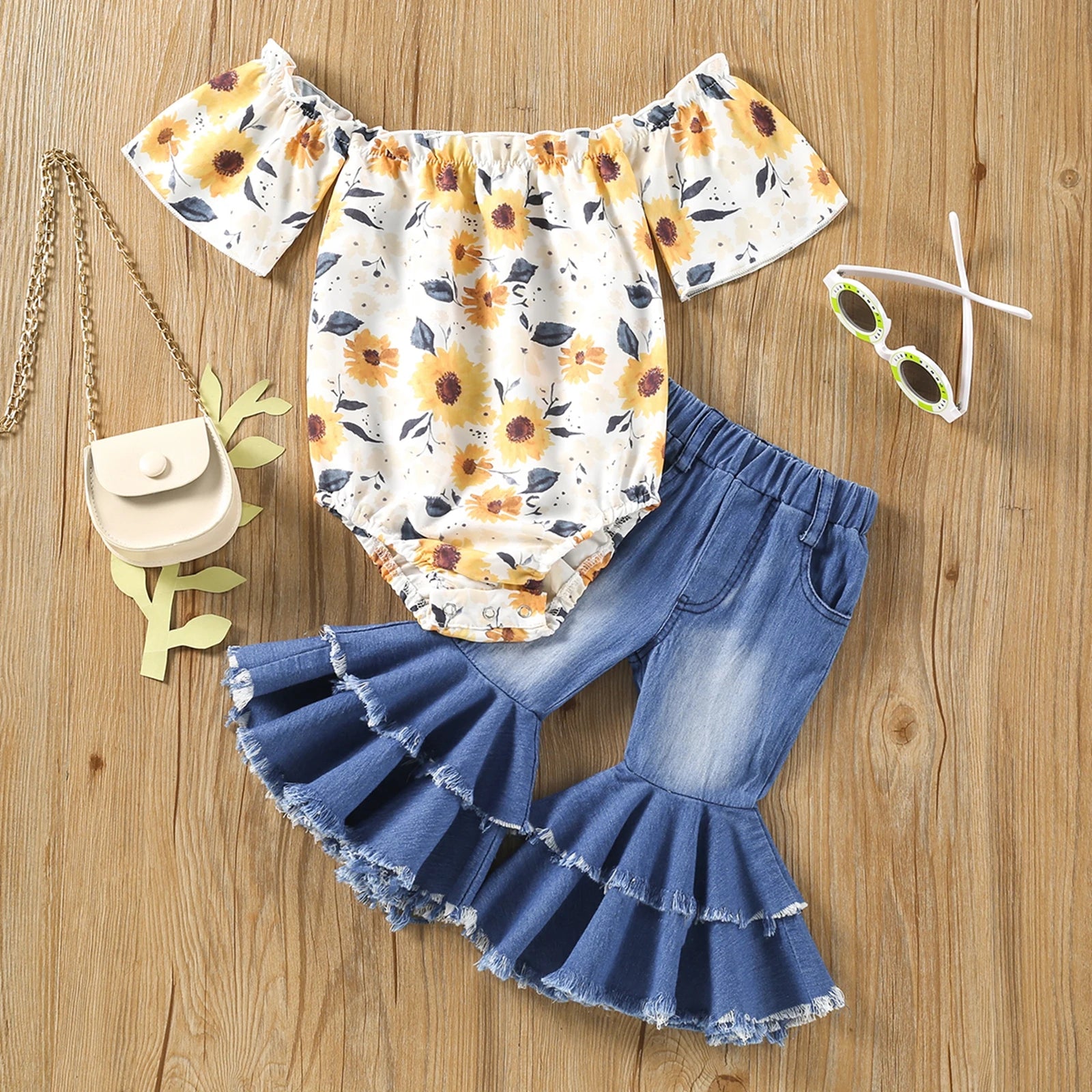 Lioraitiin 0-18M Newborn Baby Girl 2Pcs Fashion Yellow Sunflower