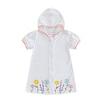 Lioraitiin Kid Girl Hooded Beach Coverup Floral Embroidery Loose Fit