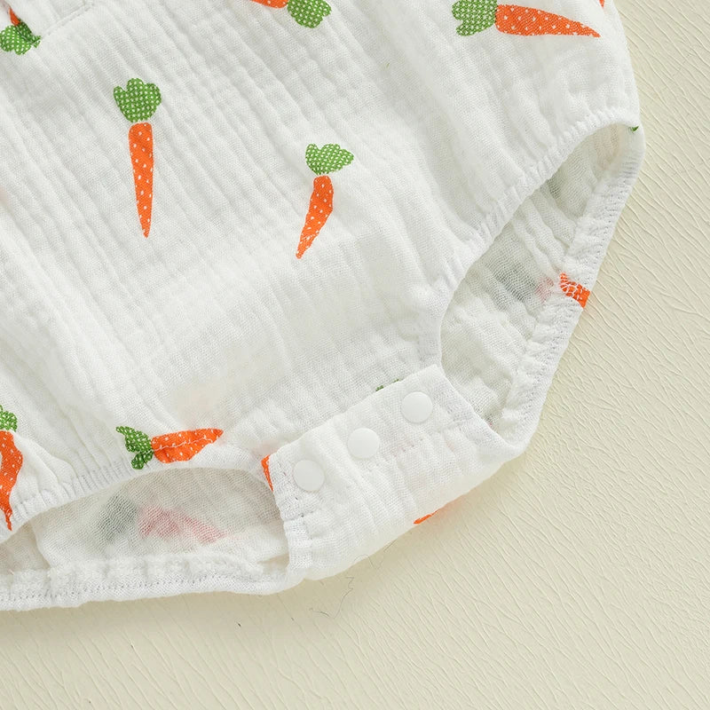 Lioraitiin Baby Girls Rompers Easter Carrot Print Doll Collar Short
