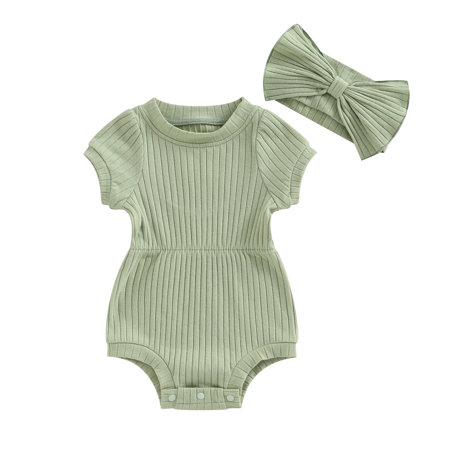 Lioraitiin Baby Girl Outfits Solid Color Short Sleeve Romper With Bow